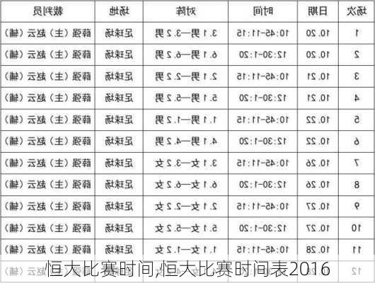 恒大比赛时间,恒大比赛时间表2016