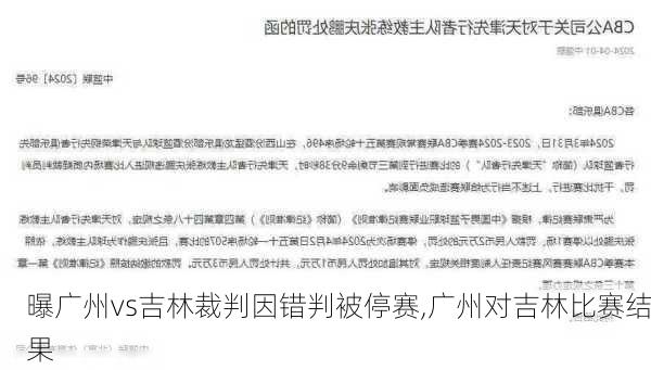 曝广州vs吉林裁判因错判被停赛,广州对吉林比赛结果