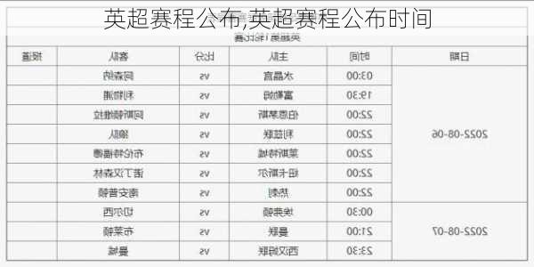 英超赛程公布,英超赛程公布时间