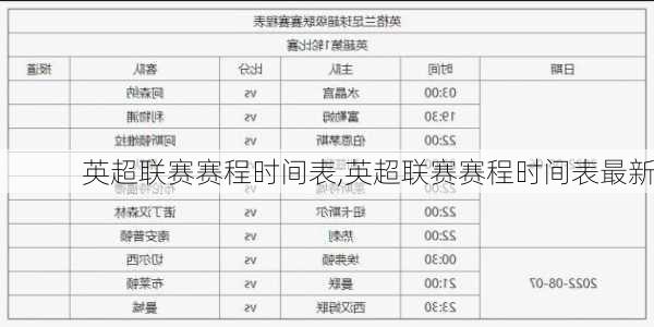 英超联赛赛程时间表,英超联赛赛程时间表最新